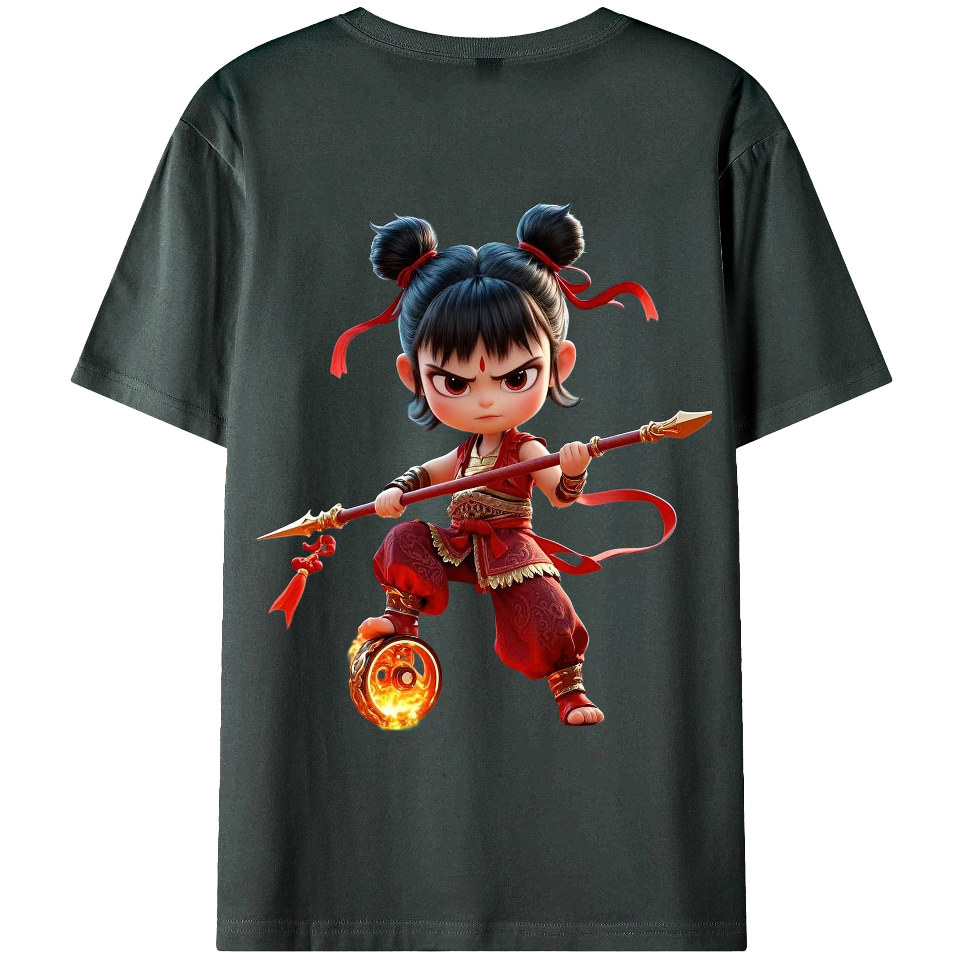 （画像用） Ne Zha 2 ナタ 魔童の大暴れ 綿100％ メンズ半袖Tシャツ（バックプリント） 通気性